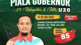 Pemerintah Provinsi Sulawesi Selatan (Sulsel) melalui Dinas Pemuda dan Olahraga (Dispora) akan menggelar Kejuaraan Sepakbola Piala Gubernur U20
