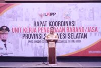 Penjabat Sekretaris Daerah Provinsi Sulawesi Selatan (Sulsel), Andi Darmawan Bintang, membuka secara resmi Rapat Koordinasi (Rakor) Unit Kerja Pengadaan Barang/Jasa