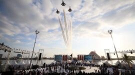 Atraksi flypass dari TNI Angkatan Udara Lanud Sultan Hasanuddin membuka rangkaian Makassar International Eight Festival and Forum