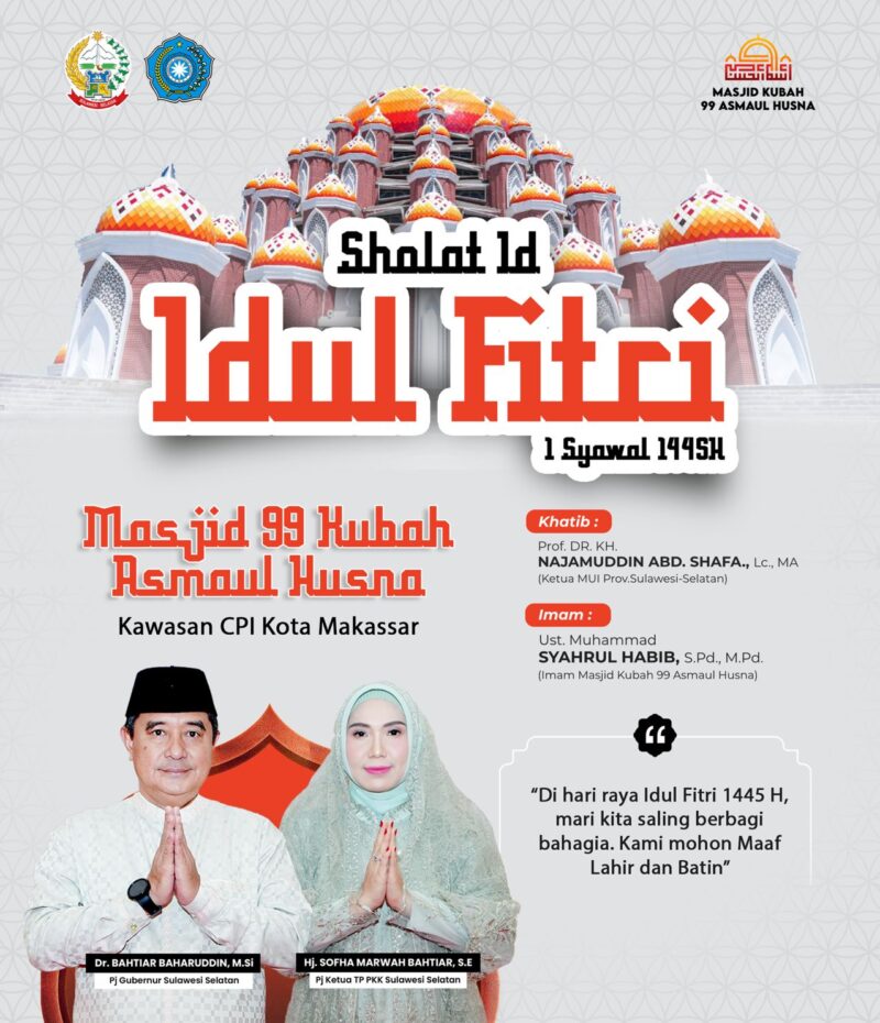 Penjabat Gubernur Sulawesi Selatan, Bahtiar Baharuddin, bersama keluarga, akan melaksanakan Salat Id Lebaran Idulfitri 1445 H