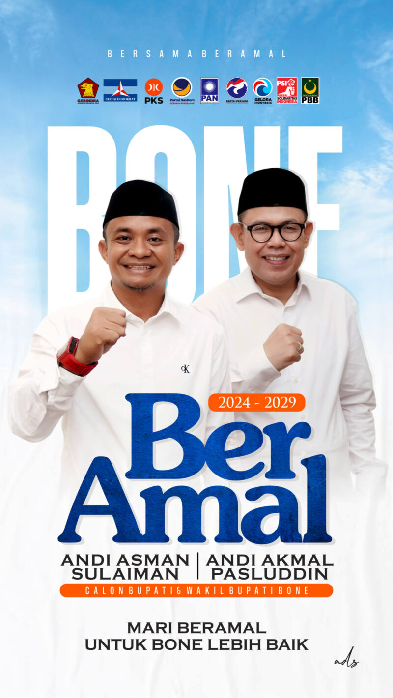 Pasangan calon bupati dan wakil bupati Bone, H Andi Asman Sulaiman - Andi Akmal Pasluddin (BerAmal), menyampaikan rasa terima kasih kepada masyarakat Bone atas dukungan dan doa yang diberikan.