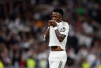 MADRID, SPAIN - MARCH 22: Vinicius Jr. of Real Madrid celebrates goal during the LaLiga EA Sports match between Real Madrid CF and Atlético de Madrid at Estadio Santiago Bernabeu on March 22, 2026 in Madrid, Spain. (Photo by Antonio Villalba/Real Madrid via Getty Images)
